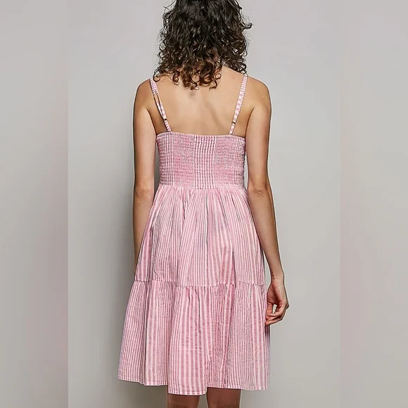 POL Pink Cotton Striped Smocked Sundress with Embroidery - Picture 6 of 6